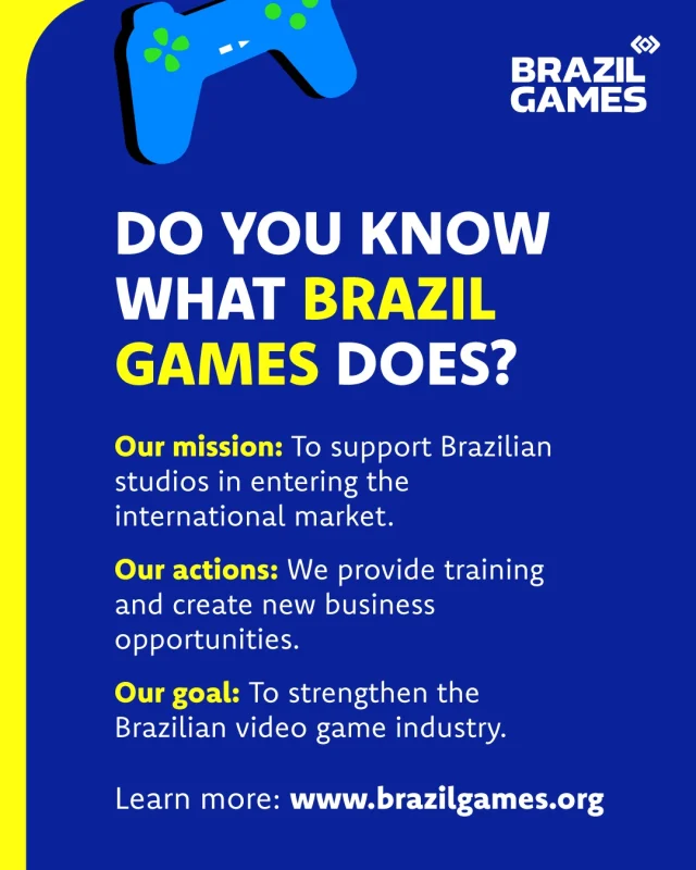 Explore our website and discover what Brazil Games is all about — and the incredible potential of our studios. Your next big opportunity could be with Brazilian talent. #BrazilGames #IndieGames #GameBusiness #GameIndustry #InvestInGames #GlobalGames #LatinAmericanGames #GameDevBrazil #MeetBrazilGames #CreativeEconomy #GamingTalent #BusinessInGames #MadeInBrazil #apexbrasil #abragames #brazilgamesatgamescom #powerdbybrazilgames