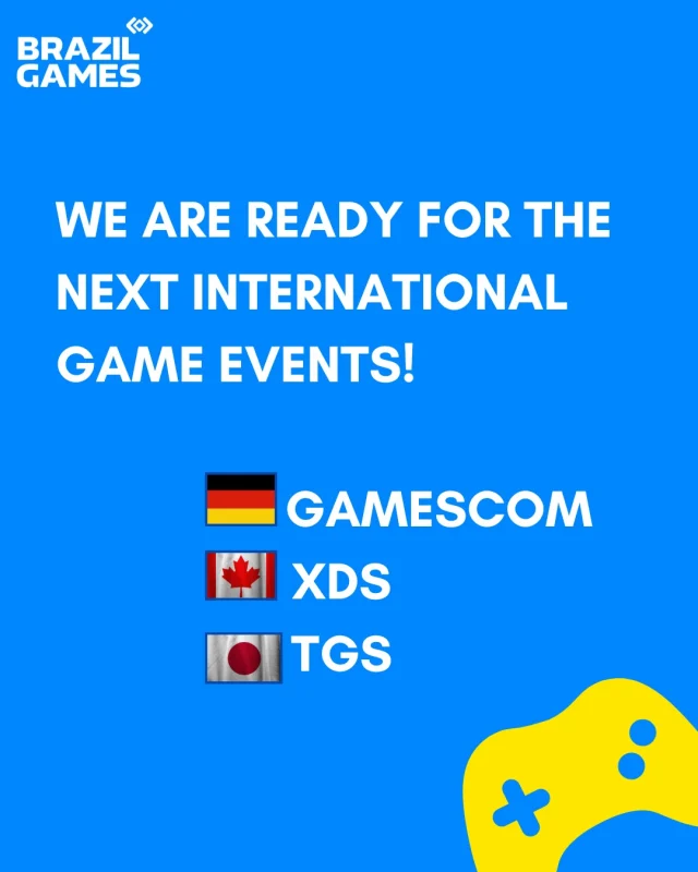 Brazil Games is heading to the next big international stages — gamescom, XDS, and Tokyo Game Show!
Want to join us and showcase your studio to the world?
Be part of our delegation and open doors to global opportunities.
#abragames #brazilgames #gamescom #tokyogameshow #xdssummit #apexbrasil